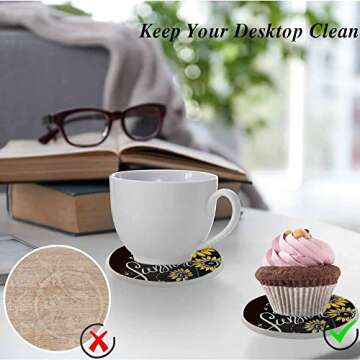 oFloral Sunflower Coasters for Drinks Rustic Flower You are My Sunshine Cups Place Mats for Home Decor Set of 2, 4 Inch