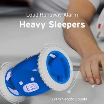 CLOCKY Extra Super Loud Alarm Clock for Heavy Sleepers Adults Kids Teens Bedroom, Move Jump Roll Run Away Easy to Set Smart Digital Alarm Clock on Wheels -Funny Gag Gift (Navy)