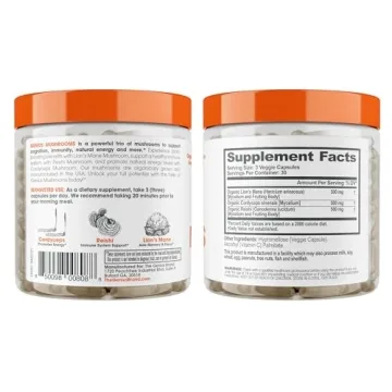 Genius Mushroom Supplement - Lions Mane, Cordyceps, Reishi - Brain Nootropic for Energy, Focus, Overall Wellness, & Immune Support - 90 Capsules