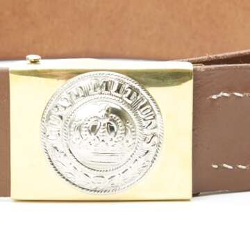 German WWI Brown Leather Belt with Prussian Brass and Nickel ‘Gott Mit Uns’ Buckle- Size 32-36 (...