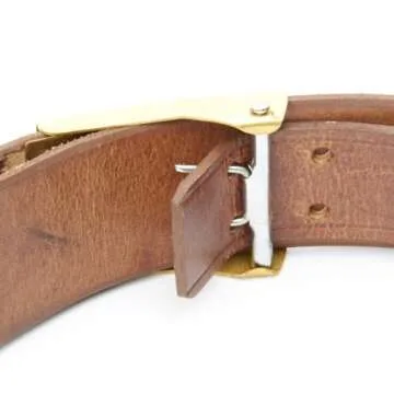 German WWI Brown Leather Belt with Prussian Brass and Nickel ‘Gott Mit Uns’ Buckle- Size 32-36 (81cm-91cm)