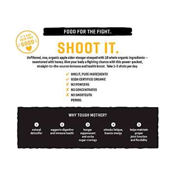 Tough Mother STEEPT TONIC - Apple Cider Vinegar + Superfood Wellness Shots - USDA Certified Organic, Raw + Unfiltered with the Mother - Vegan, Keto, Paleo | Sweet and Spicy - 32 fl oz | Raw Honey
