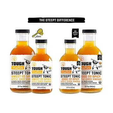 Tough Mother STEEPT TONIC - Apple Cider Vinegar + Superfood Wellness Shots - USDA Certified Organic, Raw + Unfiltered with the Mother - Vegan, Keto, Paleo | Sweet and Spicy - 32 fl oz | Raw Honey