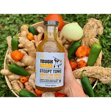 Tough Mother STEEPT TONIC - Apple Cider Vinegar + Superfood Wellness Shots - USDA Certified Organic, Raw + Unfiltered with the Mother - Vegan, Keto, Paleo | Sweet and Spicy - 32 fl oz | Raw Honey