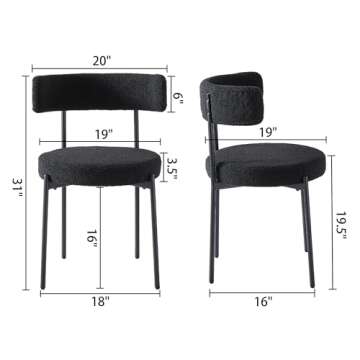 Honyee Black Dining Chairs, Modern Dining Chairs Set of 4, Teddy Fleece Round Cushion Dining Room Ch...