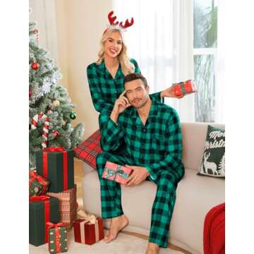 SWOMOG Matching Couple Pajamas Christmas Pjs Long Sleeve Holiday Sleepwear Lightweight Soft Loungewe...