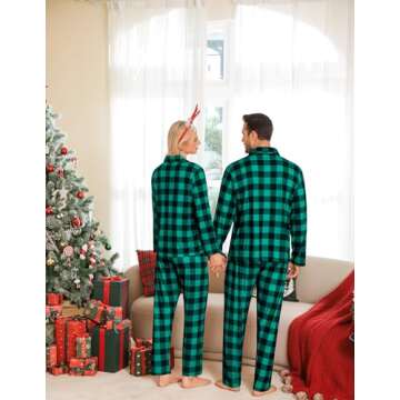 SWOMOG Matching Couple Pajamas Christmas Pjs Long Sleeve Holiday Sleepwear Lightweight Soft Loungewear for Men and Women
