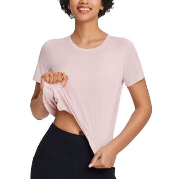 BALEAF Women's Workout Tops Athletic Shirts Cropped Short Sleeve Split Back Running Gym Quick Dry Su...