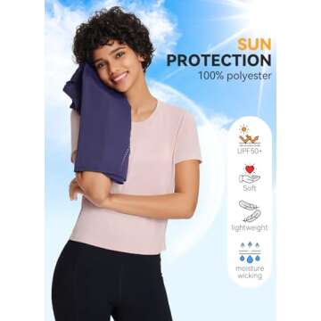 BALEAF Women's Workout Tops Athletic Shirts Cropped Short Sleeve Split Back Running Gym Quick Dry Sun Protection UPF 50+ Pink M