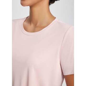 BALEAF Women's Workout Tops Athletic Shirts Cropped Short Sleeve Split Back Running Gym Quick Dry Sun Protection UPF 50+ Pink M