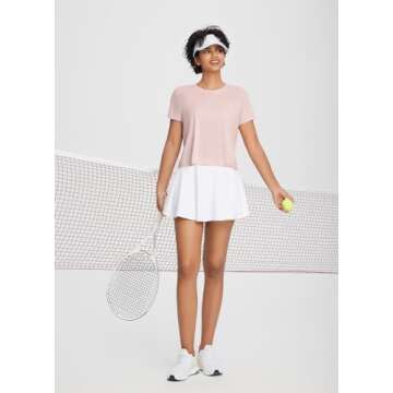 BALEAF Women's Workout Tops Athletic Shirts Cropped Short Sleeve Split Back Running Gym Quick Dry Sun Protection UPF 50+ Pink M