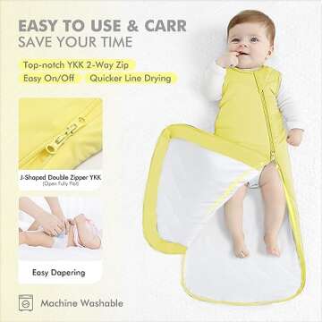 HAPIU Unisex Rayon Made from Bamboo Baby Sleep Sack TOG 1.0, 2-Way Zipper YKK, Wearable Blanket Baby, 6-18 Months,Lemon Grass