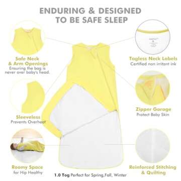 HAPIU Unisex Rayon Made from Bamboo Baby Sleep Sack TOG 1.0, 2-Way Zipper YKK, Wearable Blanket Baby, 6-18 Months,Lemon Grass