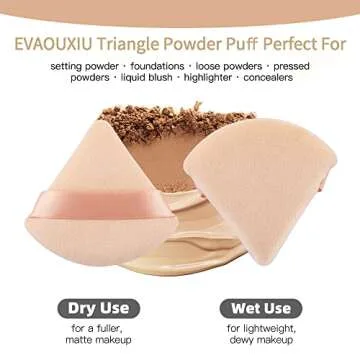 2 Pcs EVAOUXIU Triangle Powder Puff for Face Powder, Soft Plush Setting Powder Puff, Velour Cosmetic Foundation Blender Sponge Beauty Makeup Tools (Black&Nude)