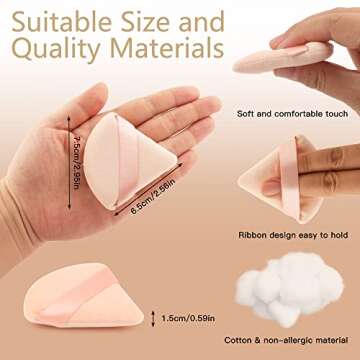2 Pcs EVAOUXIU Triangle Powder Puff for Face Powder, Soft Plush Setting Powder Puff, Velour Cosmetic Foundation Blender Sponge Beauty Makeup Tools (Black&Nude)