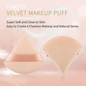 2 Pcs EVAOUXIU Triangle Powder Puff for Face Powder, Soft Plush Setting Powder Puff, Velour Cosmetic Foundation Blender Sponge Beauty Makeup Tools (Black&Nude)