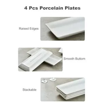 Serving Platters and Tray White Serving Dishes for Entertaining 14-inch Large Rectangle Plates for Christmas, Porcelain Serving Trays for Steak, Taco, Sushi, Appetizer, Party, Set of 4