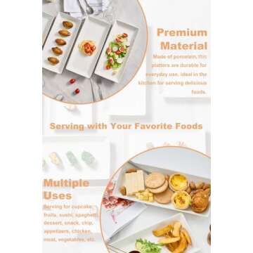 Serving Platters and Tray White Serving Dishes for Entertaining 14-inch Large Rectangle Plates for Christmas, Porcelain Serving Trays for Steak, Taco, Sushi, Appetizer, Party, Set of 4