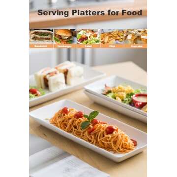 Serving Platters and Tray White Serving Dishes for Entertaining 14-inch Large Rectangle Plates for Christmas, Porcelain Serving Trays for Steak, Taco, Sushi, Appetizer, Party, Set of 4