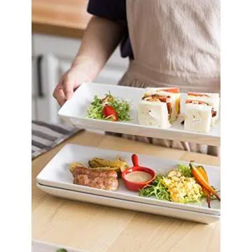 Serving Platters and Tray White Serving Dishes for Entertaining 14-inch Large Rectangle Plates for Christmas, Porcelain Serving Trays for Steak, Taco, Sushi, Appetizer, Party, Set of 4