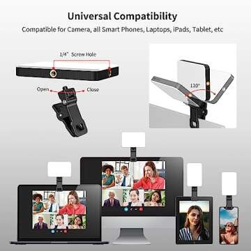 Newmowa Black Rechargeable Selfie Light - Portable Clip Video Light for Phone/Laptop/Camera with Smart Light Sensor,3 Light Mode,2000mAh Battery Phone Light for Selfie/Makeup/Video Conference/TikTok