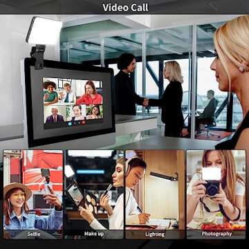 Newmowa Black Rechargeable Selfie Light - Portable Clip Video Light for Phone/Laptop/Camera with Smart Light Sensor,3 Light Mode,2000mAh Battery Phone Light for Selfie/Makeup/Video Conference/TikTok