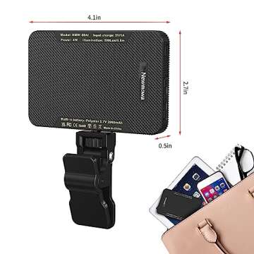 Newmowa Black Rechargeable Selfie Light - Portable Clip Video Light for Phone/Laptop/Camera with Smart Light Sensor,3 Light Mode,2000mAh Battery Phone Light for Selfie/Makeup/Video Conference/TikTok