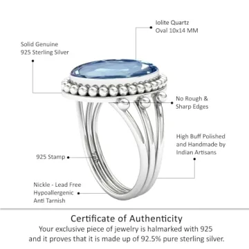 Iolite Quartz Ring in 925 Sterling Silver - Size 8