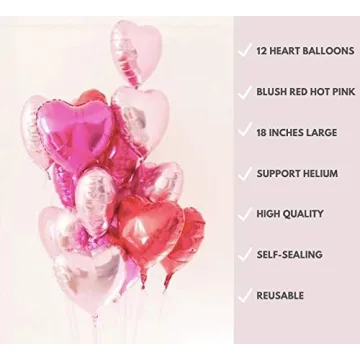 Hot Pink Heart Balloons 15 Pack Valentine's Day Decor