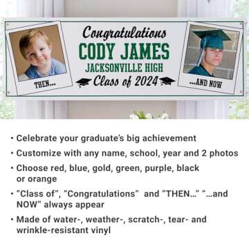 Let's Make Memories Personalized Graduation Banner - Graduation Party Decorations - Customized Congratulations Banner - Class of 2024 - Indoor/Outdoor Vinyl - How Time Flies - Green - 10 ft.