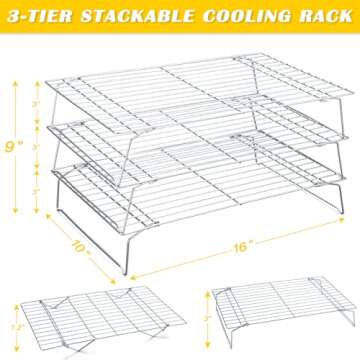 Hunnycook 10 * 16 Inch Cooling Racks, 3 Stackable Tall Baking Racks, Stainless Steel Wire Rack for B...