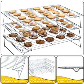 Hunnycook 10 * 16 Inch Cooling Racks, 3 Stackable Tall Baking Racks, Stainless Steel Wire Rack for Baking Sheet, Cooling Racks for Cooking and Baking, Oven and Dishwasher Safe