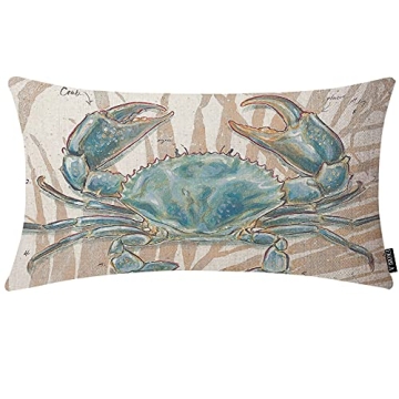 EKOBLA Ocean Beach Theme Decorative Pillow Case Throw Pillow Covers Big Crab Sea Coastal Farmhouse W...