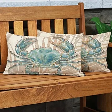 EKOBLA Ocean Beach Theme Decorative Pillow Case Throw Pillow Covers Big Crab Sea Coastal Farmhouse Waist Oblong Rectangle Throw Pillowcase for Sofa Couch Bed Home Cotton Linen 12x20 Inches