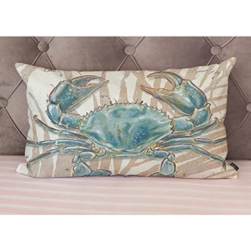 EKOBLA Ocean Beach Theme Decorative Pillow Case Throw Pillow Covers Big Crab Sea Coastal Farmhouse Waist Oblong Rectangle Throw Pillowcase for Sofa Couch Bed Home Cotton Linen 12x20 Inches