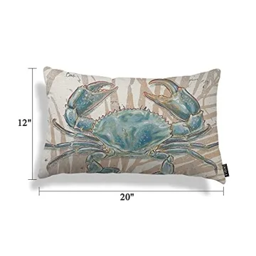 EKOBLA Ocean Beach Theme Decorative Pillow Case Throw Pillow Covers Big Crab Sea Coastal Farmhouse Waist Oblong Rectangle Throw Pillowcase for Sofa Couch Bed Home Cotton Linen 12x20 Inches