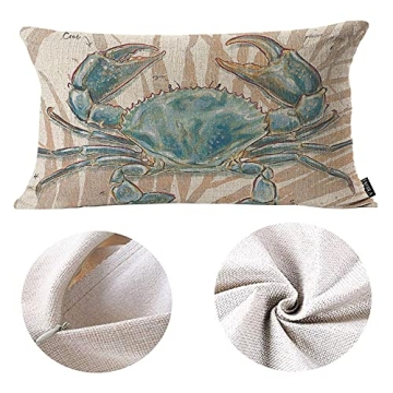 EKOBLA Ocean Beach Theme Decorative Pillow Case Throw Pillow Covers Big Crab Sea Coastal Farmhouse Waist Oblong Rectangle Throw Pillowcase for Sofa Couch Bed Home Cotton Linen 12x20 Inches