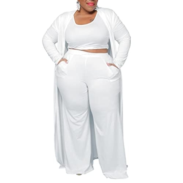 CROSTRITON Women 3 Piece Plus Size Outfit | Solid White Loungewear Set