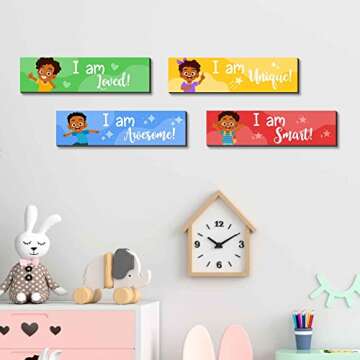 Inspirational Black Boy Quotes Wall Art Set of 4 - Motivational Black Boy Wall Decorations Motivational Wall Decor Art for Tween Boys Room