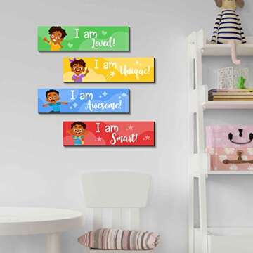 Inspirational Black Boy Quotes Wall Art Set of 4 - Motivational Black Boy Wall Decorations Motivational Wall Decor Art for Tween Boys Room