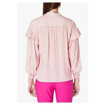 Derek Lam 10 Crosby Womens Kaena Ruffle Blouse Ecru-Red 4