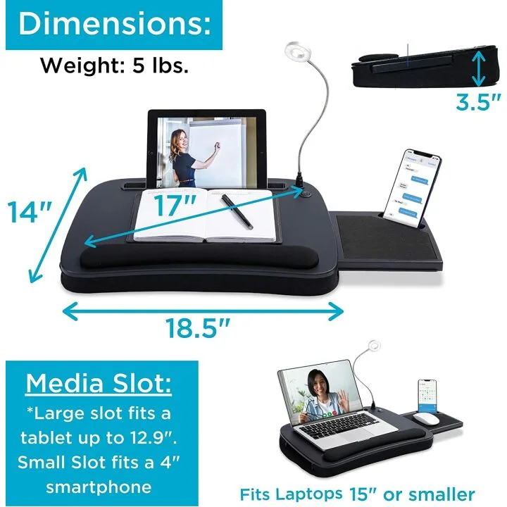 Multi-Tasking Lap Desk with USB Light & Cushion