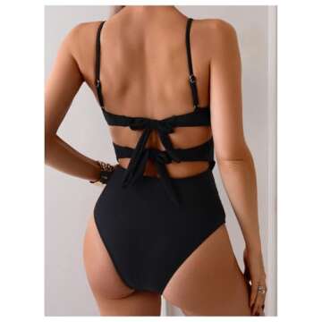 Verdusa Women's Cut Out Colorblock One Piece Swimsuit Tie Back Swimwear Bathing Suit Black Large
