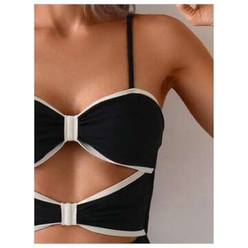 Verdusa Women's Cut Out Colorblock One Piece Swimsuit Tie Back Swimwear Bathing Suit Black Large