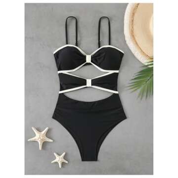 Verdusa Women's Cut Out Colorblock One Piece Swimsuit Tie Back Swimwear Bathing Suit Black Large