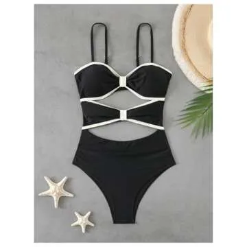 Verdusa Women's Cut Out Colorblock One Piece Swimsuit Tie Back Swimwear Bathing Suit Black Large