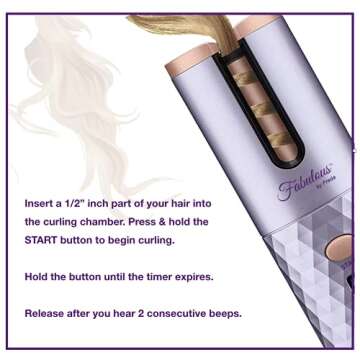 Fabulous by Freda Luxury Automatic Hair Curling Iron Cordless Portable with 6 Temperature Controls & 6 Timer Settings + USB Rechargeable Auto Curler for Curls or Waves + LCD Display (Light Purple)