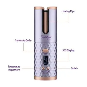 Fabulous by Freda Luxury Automatic Hair Curling Iron Cordless Portable with 6 Temperature Controls & 6 Timer Settings + USB Rechargeable Auto Curler for Curls or Waves + LCD Display (Light Purple)