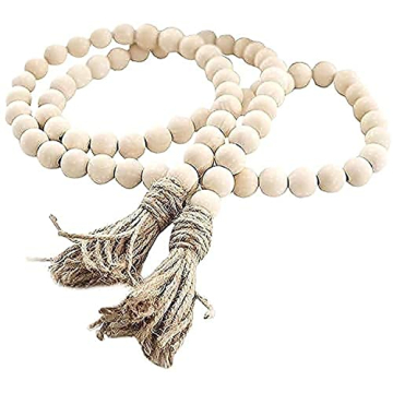 LSKYTOP 58 Inches Wood Bead Garland with Tassel,Farmhouse Rustic Prayer Boho Wooden Beads for Tiered...