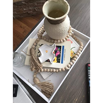 LSKYTOP 58 Inches Wood Bead Garland with Tassel,Farmhouse Rustic Prayer Boho Wooden Beads for Tiered Tray Coffee Table Mantel Decor (1 Pack)